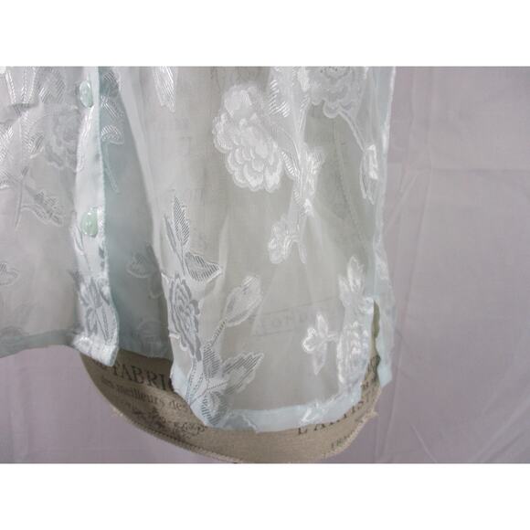 Vintage Oscar de la Renta Sheer Blue Floral Printed Pajama Top Size M - Picture 4 of 7